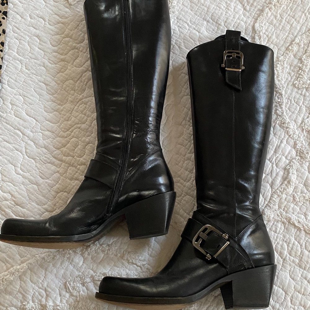 Vero Cuoio Tall  Black Leather Buckled Riding Boots 39.5 - Picture 3 of 7